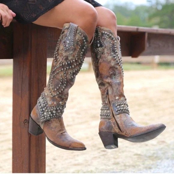 Damen-Cowboystiefel mit Absatz und strapazierfähiger Gummisohle