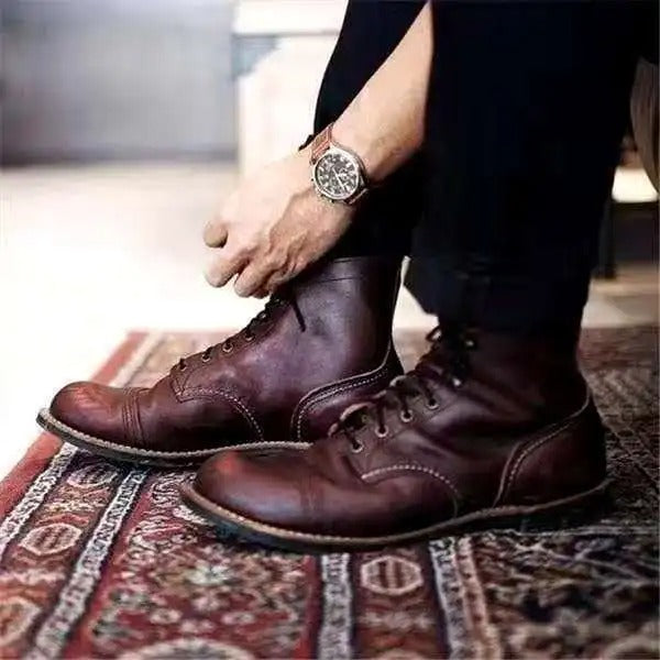 W&W Mode | Weinlese Lederstiefel Mit Schnürung