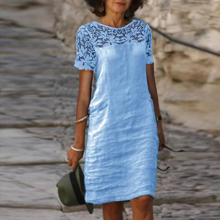 Damen Kleid aus Baumwolle und Leinen mit Spitzendetails