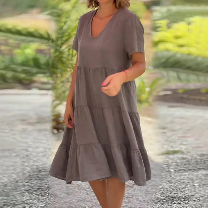 W&W Mode | Elegantes Leinenkleid Mit V-ausschnitt Für Damen