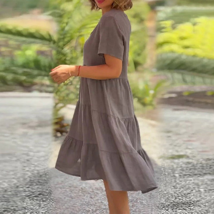 W&W Mode | Elegantes Leinenkleid Mit V-ausschnitt Für Damen