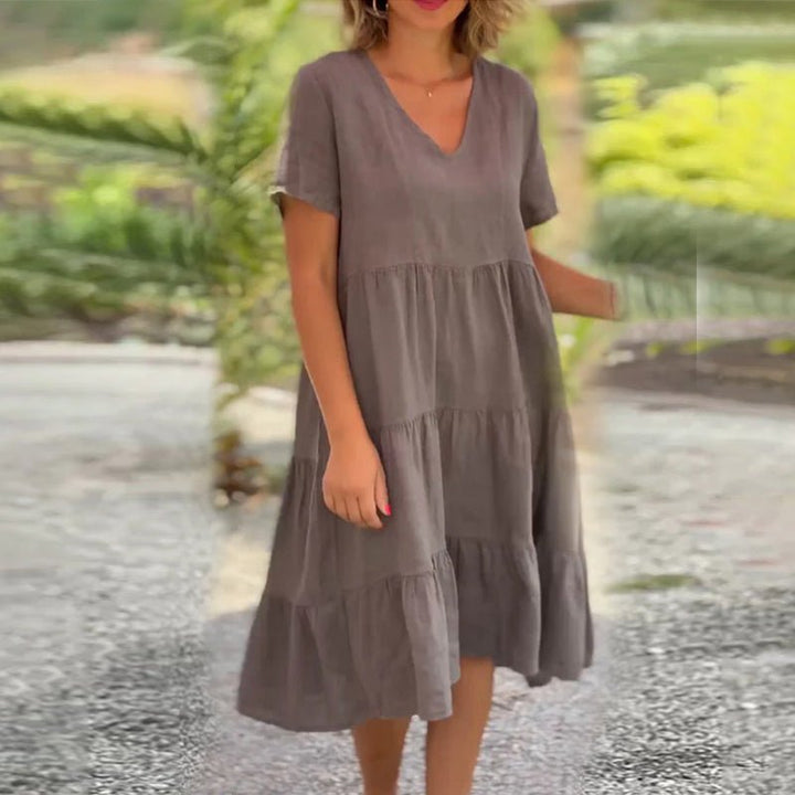 W&W Mode | V-ausschnitt Leinenkleid Für Damen