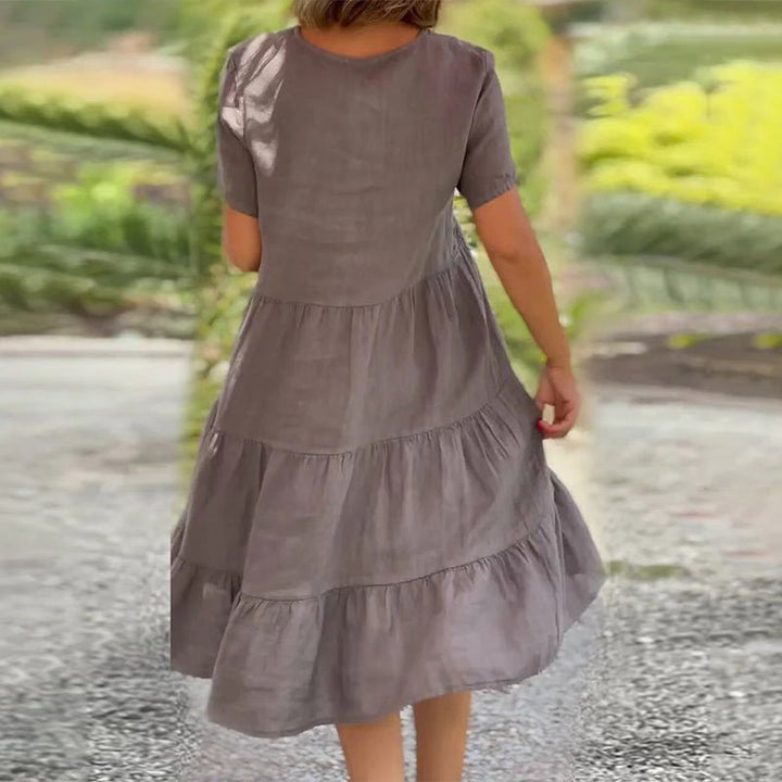 W&W Mode | Elegantes Leinenkleid Mit V-ausschnitt Für Damen