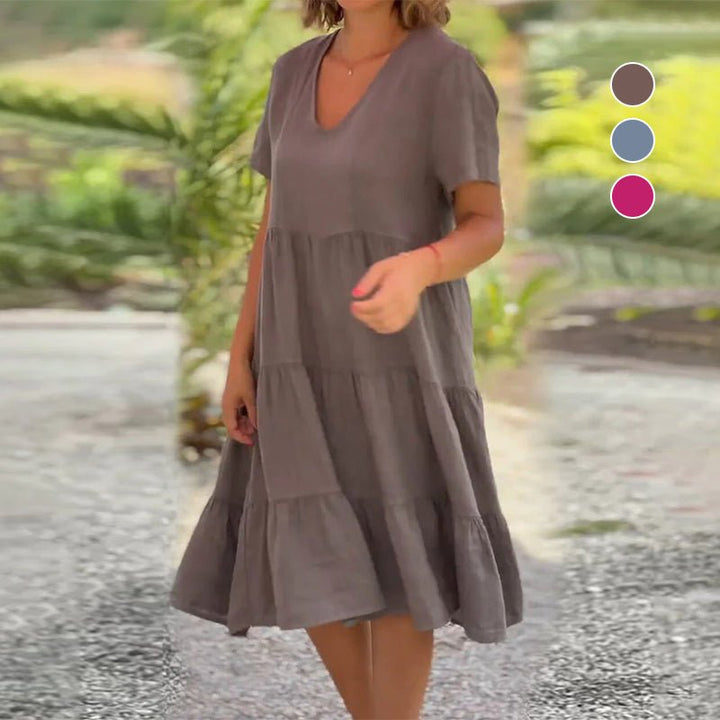 W&W Mode | Elegantes Leinenkleid Mit V-ausschnitt Für Damen