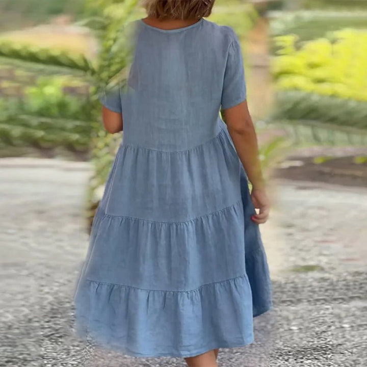 W&W Mode | Elegantes Leinenkleid Mit V-ausschnitt Für Damen