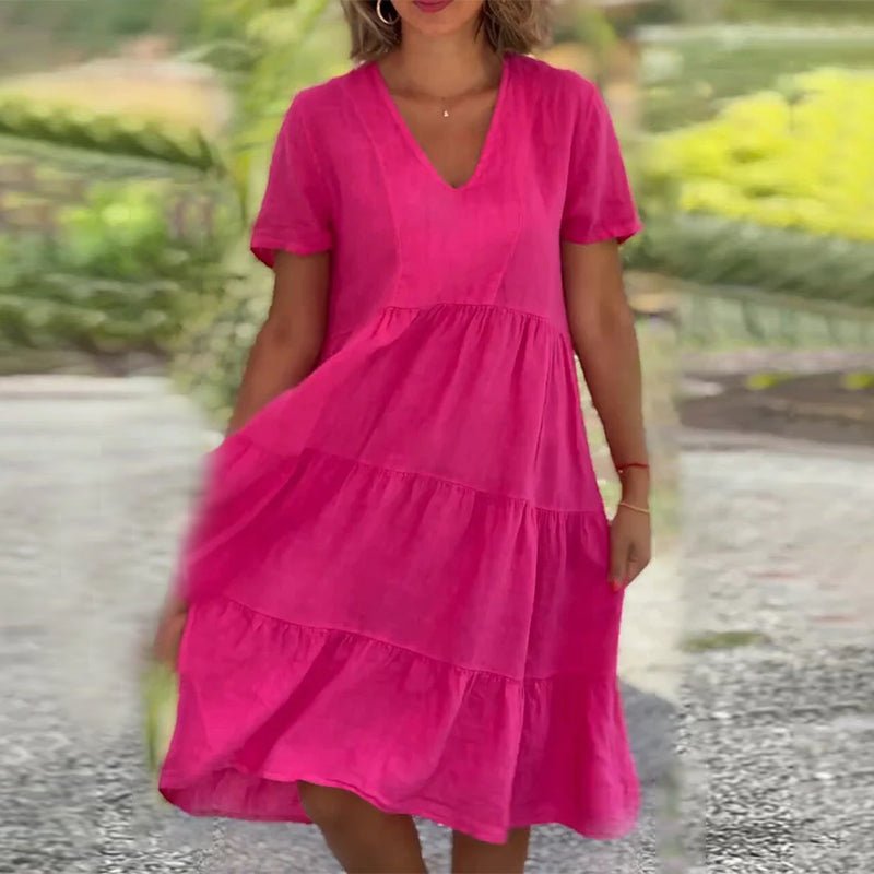 W&W Mode | Elegantes Leinenkleid Mit V-ausschnitt Für Damen