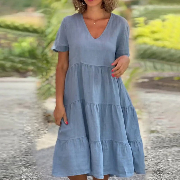 W&W Mode | Elegantes Leinenkleid Mit V-ausschnitt Für Damen