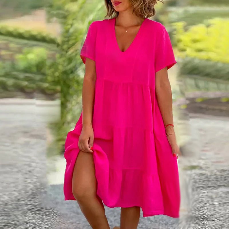 W&W Mode | Elegantes Leinenkleid Mit V-ausschnitt Für Damen