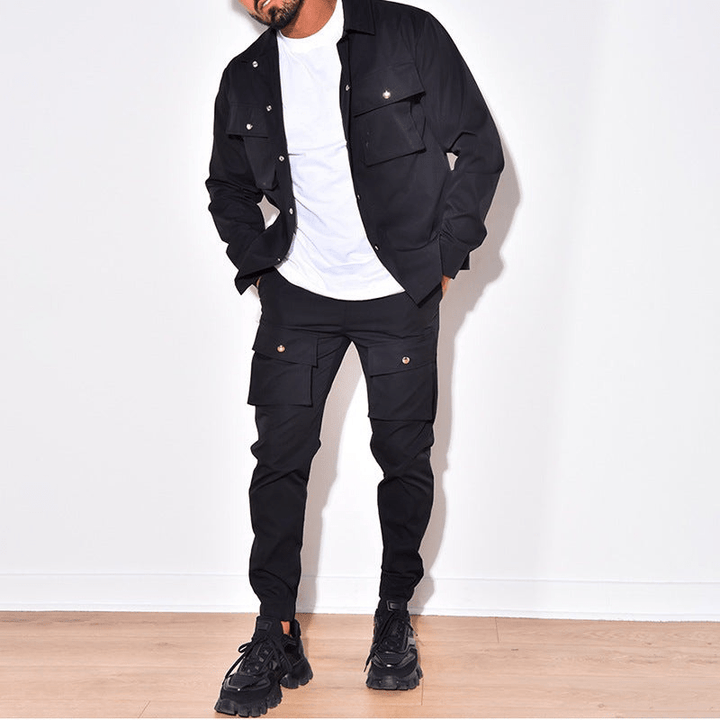 W&W Mode | Zweiteilig Herren Cargo Anzug Herren Cargo Hose & Hemd Trendy