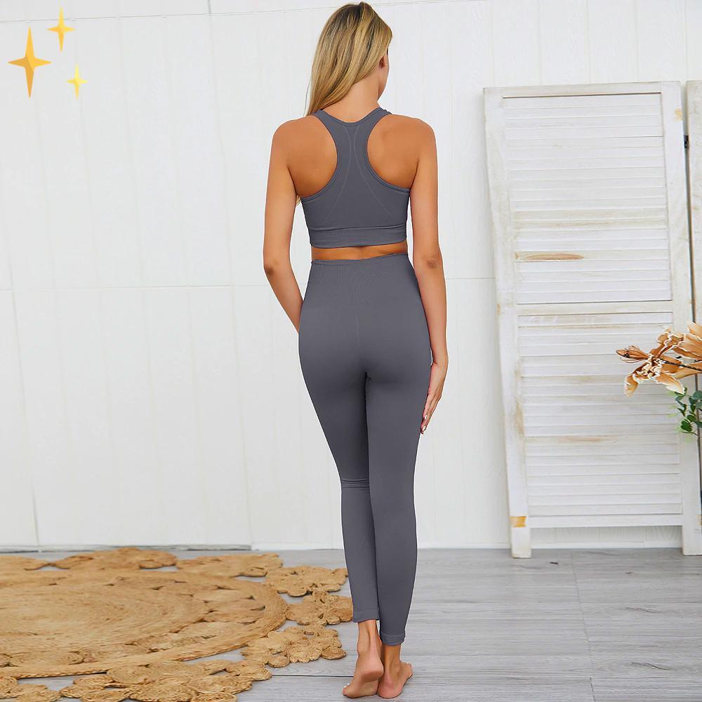 W&W Mode | Bunter Stylischer zwei-teiliges Sport-Set Nahtlose Leggings und Sport-BH-Set