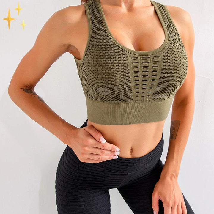 Damen Sport-BH-Top mit gekreuzten Trägern und Netzrücken