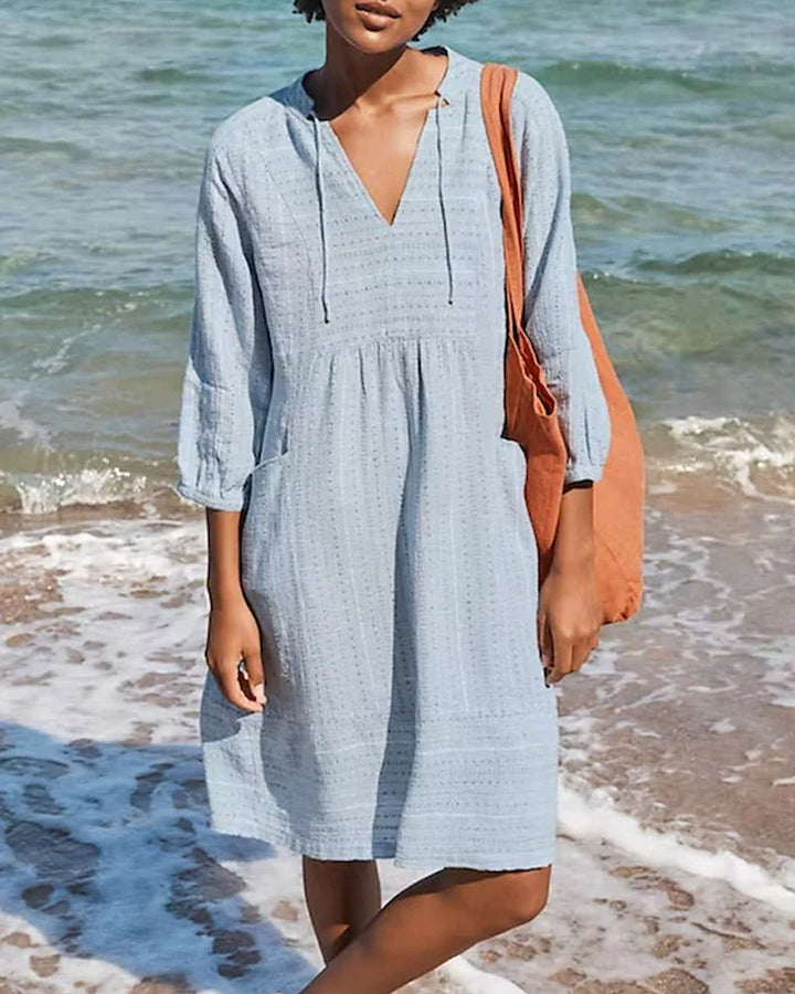 W&W Mode | Entspannendes Boho Hemdblusenkleid mit V-Ausschnitt für Damen