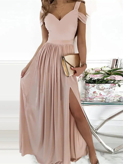 W&W Mode | Elegantes Off-Shoulder Büro Damen Langes Kleid