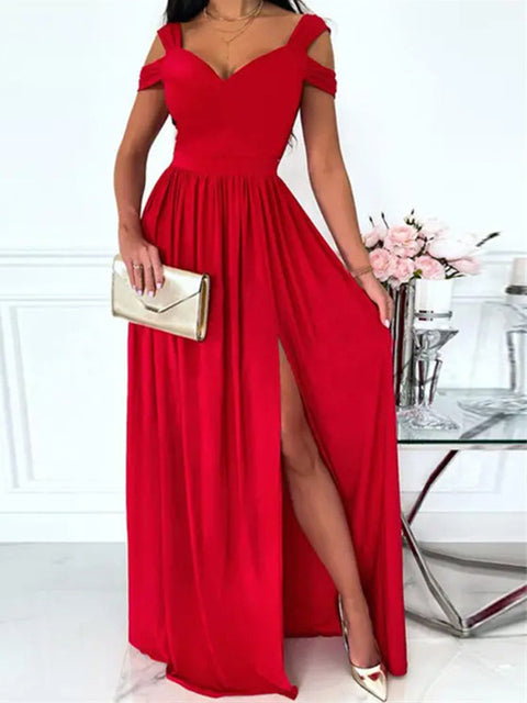 W&W Mode | Elegantes Off-Shoulder Büro Damen Langes Kleid