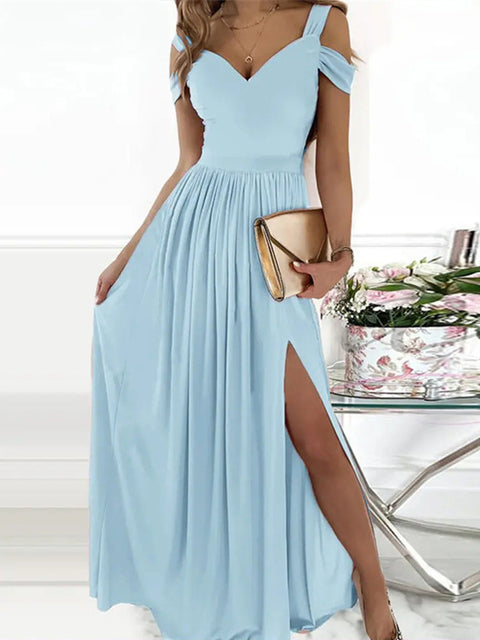 W&W Mode | Elegantes Off-Shoulder Büro Damen Langes Kleid