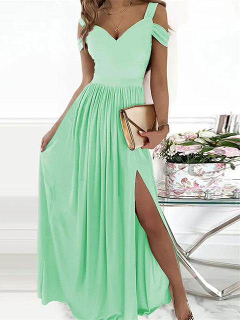 W&W Mode | Elegantes Off-Shoulder Büro Damen Langes Kleid