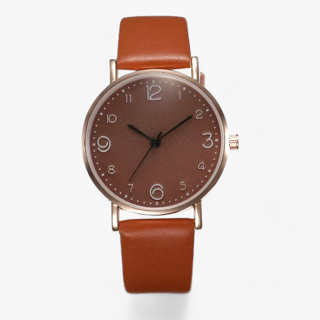 W&W Mode - Klassische Runde Armbanduhr Lederarmband