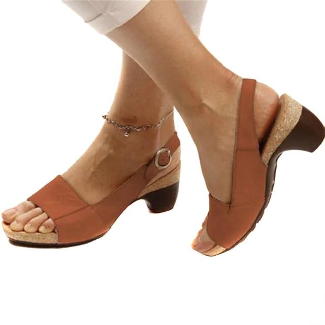 W&W Mode - Slingback-Sandalen für Damen mit niedrigem Absatz und verstellbarer Schnalle | Bequeme Damen Sandalen