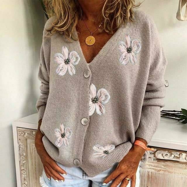 W&W Mode | Lässiger Cardigan Mit Blumenstickerei