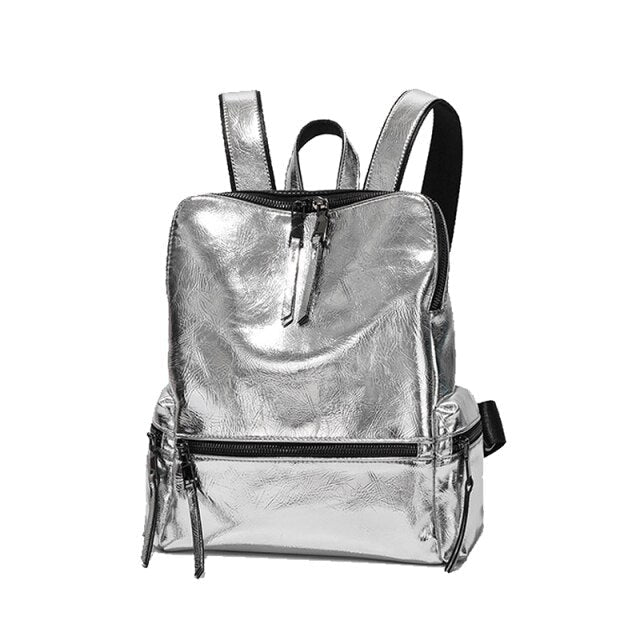 W&W Mode | Rucksack - Silber - Hochwertiges Leder mit Polyester-Futter