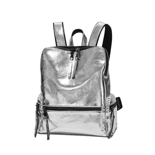 W&W Mode | Rucksack - Silber - Hochwertiges Leder mit Polyester-Futter