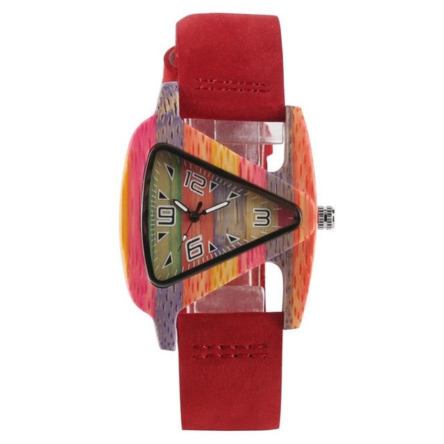 W&W Mode | Farbige Dreieck Bamboo Wood Uhr