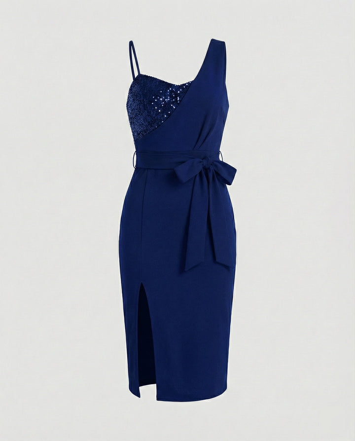 W&W Mode - Damen Paillettenbesetztes One Shoulder Kleid, Figurbetont & Elegant