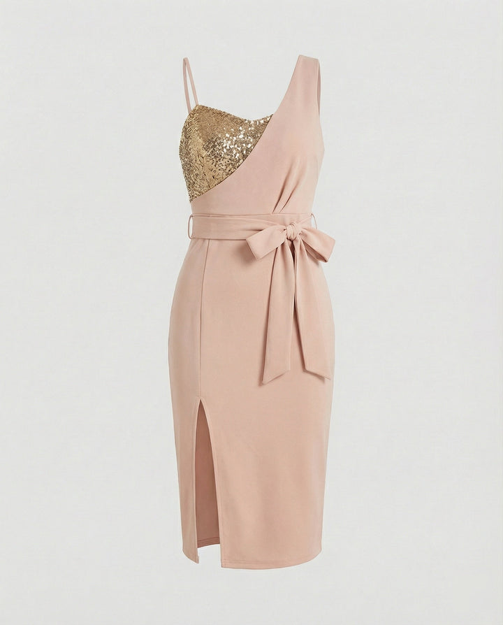 W&W Mode - Damen Paillettenbesetztes One Shoulder Kleid, Figurbetont & Elegant