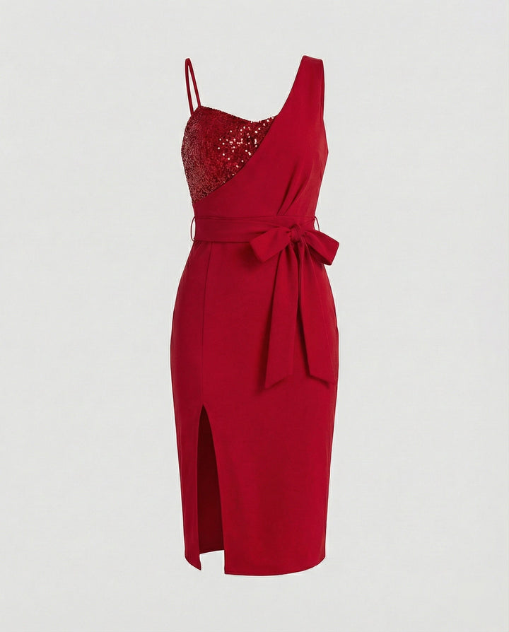 W&W Mode - Damen Paillettenbesetztes One Shoulder Kleid, Figurbetont & Elegant
