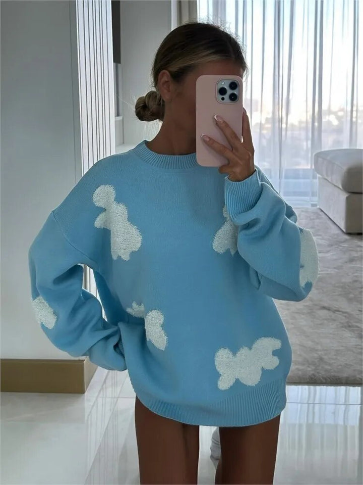 W&W Mode - Damen Herzdruck Oversized Pullover