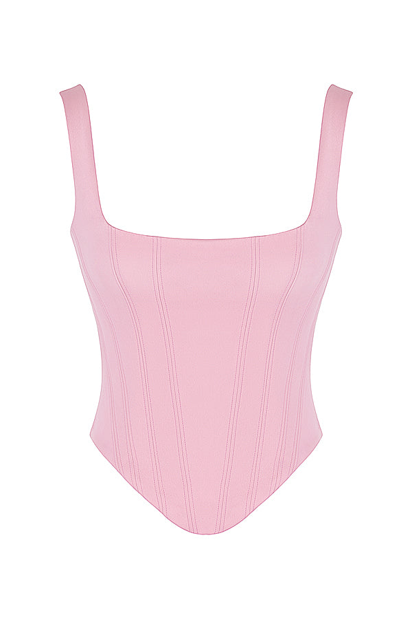 Longline-Korsett aus rosa Satin mit langen Ärmeln
