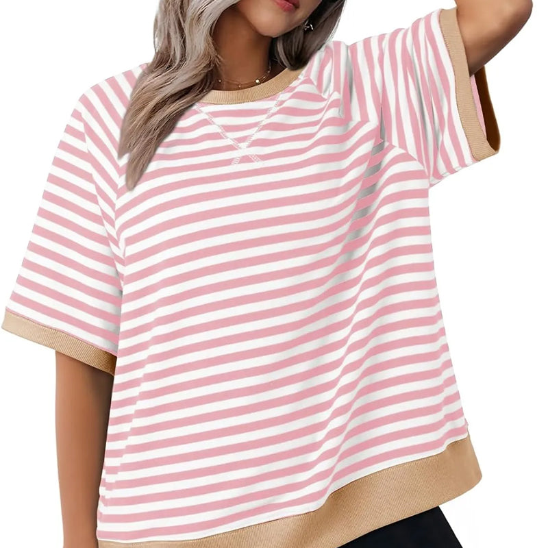 Damen T-Shirt mit Streifenmuster in kontrastierenden Farbkombinationen