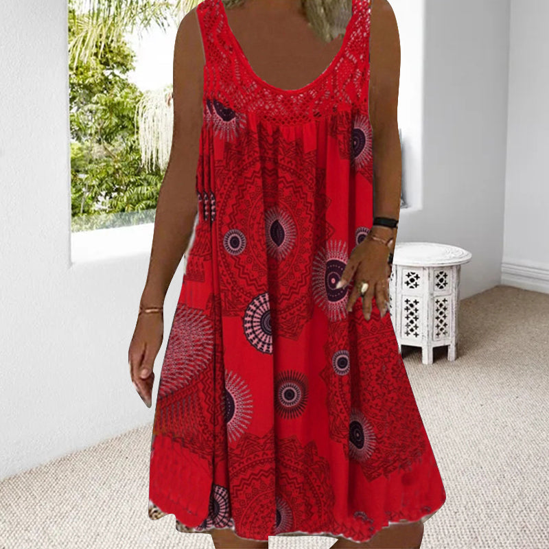 W&W Mode | Luftiges Sommerkleid Mit Print & O-Ausschnitt