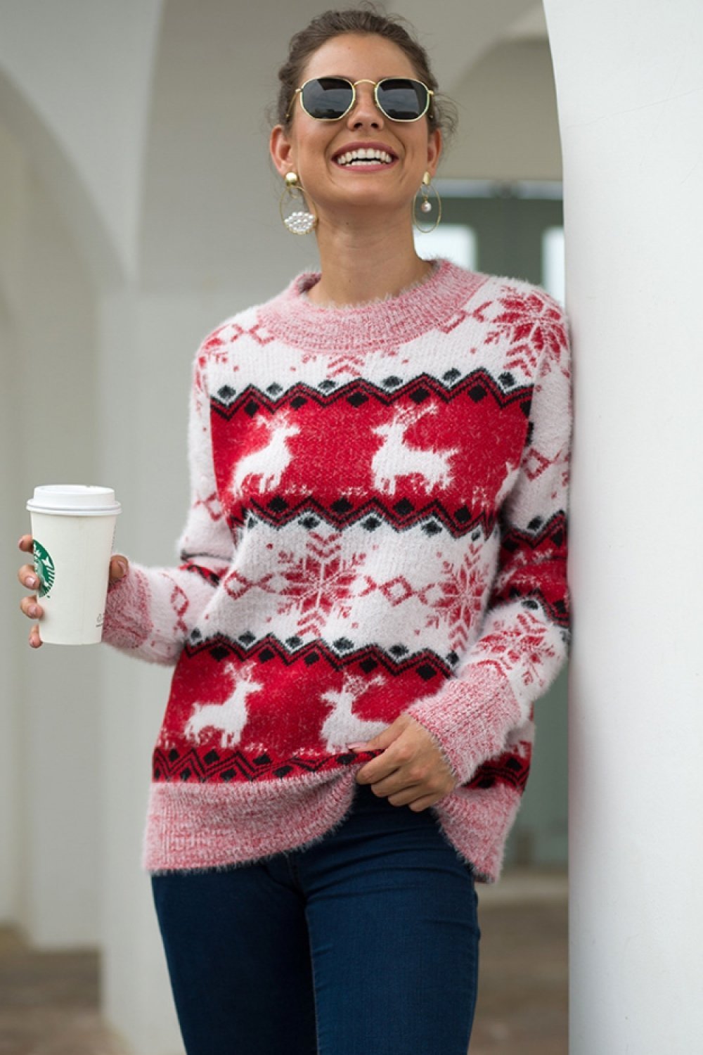 W&W Mode Streifen Weihnachten Schneereh Pullover