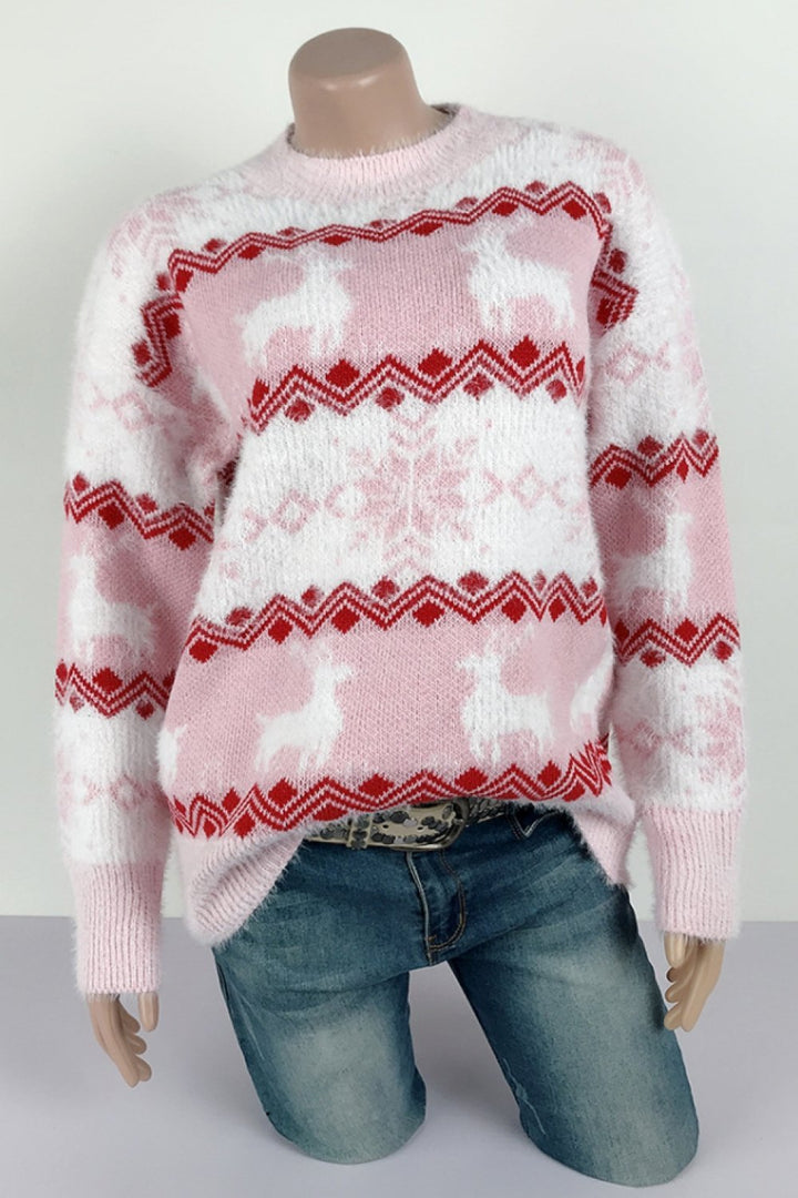 W&W Mode Streifen Weihnachten Schneereh Pullover