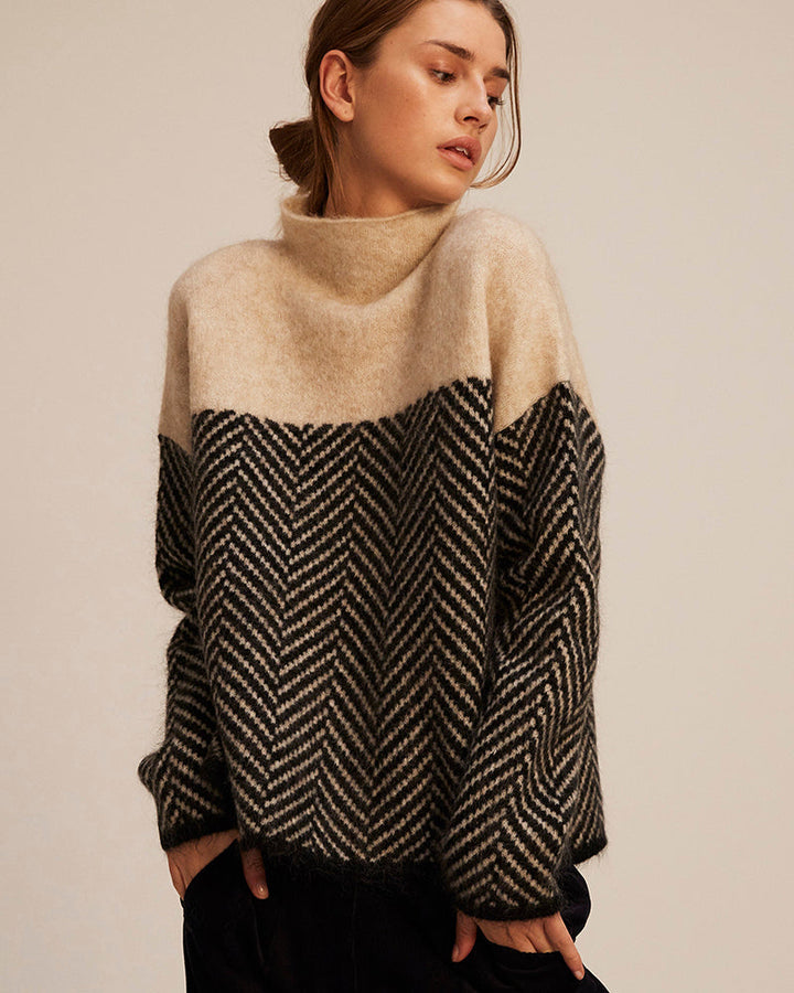 W&W Mode | Damen Rollkragenpullover mit Zweifarbdesign