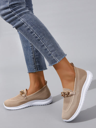 W&W Mode - Atmungsaktive Slip-On-Loafer aus Mesh für Damen mit Kettendekor | Leichte, lässige Slip-On-Loafer für Damen