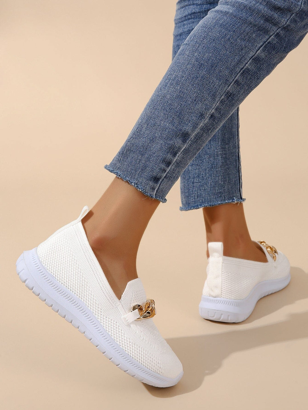 W&W Mode - Atmungsaktive Slip-On-Loafer aus Mesh für Damen mit Kettendekor | Leichte, lässige Slip-On-Loafer für Damen
