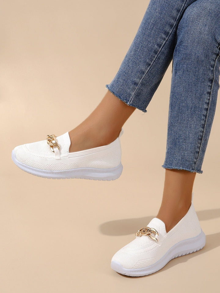 W&W Mode - Atmungsaktive Slip-On-Loafer aus Mesh für Damen mit Kettendekor | Leichte, lässige Slip-On-Loafer für Damen