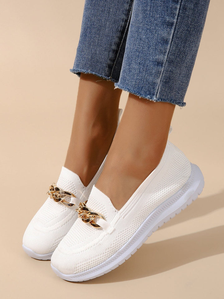 W&W Mode - Atmungsaktive Slip-On-Loafer aus Mesh für Damen mit Kettendekor | Leichte, lässige Slip-On-Loafer für Damen
