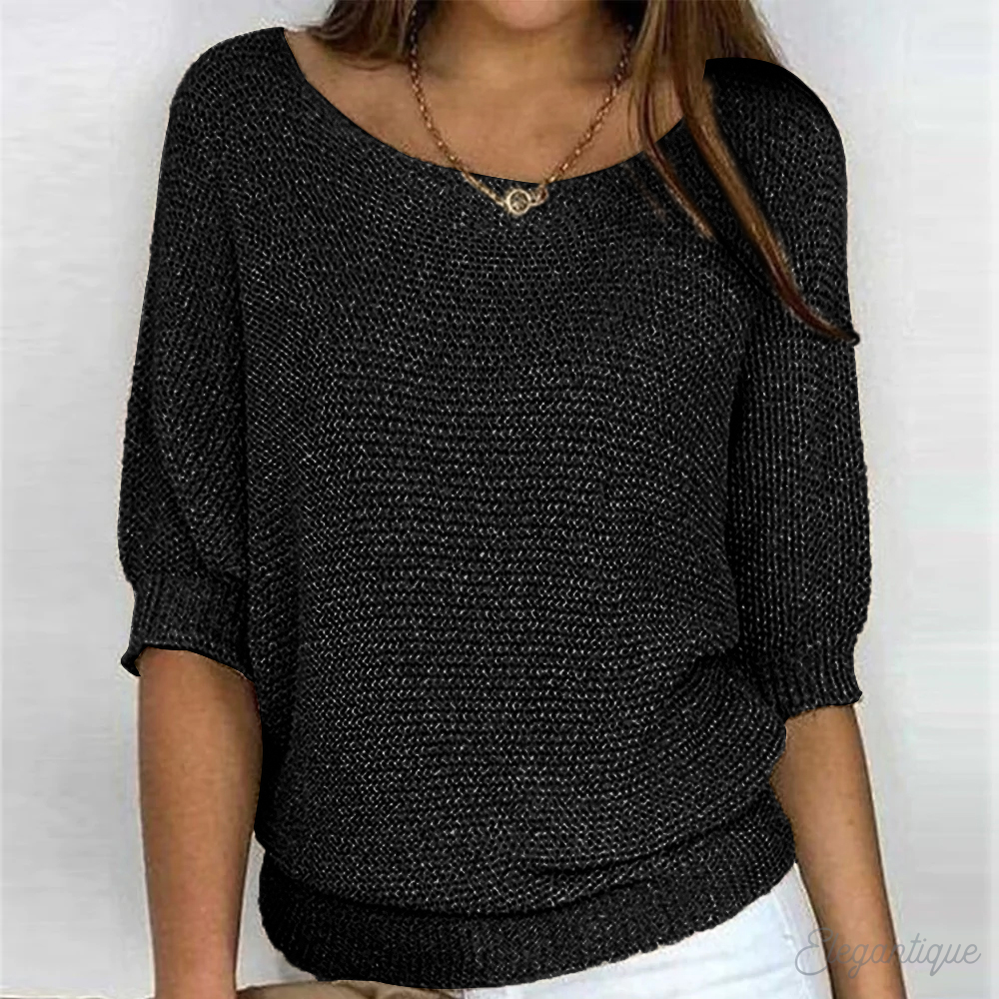 Damen-Langarmpullover mit Rundhalsausschnitt und luftiger Strickoptik