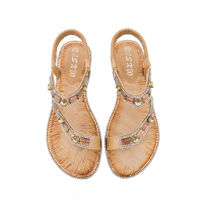 W&W Mode | Cross Border Strass T-Strap Flache Sandale