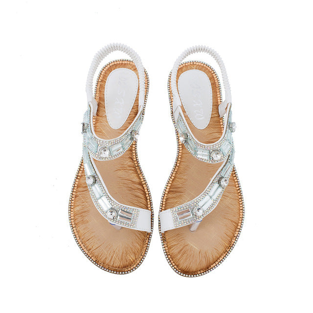 W&W Mode | Cross Border Strass T-Strap Flache Sandale