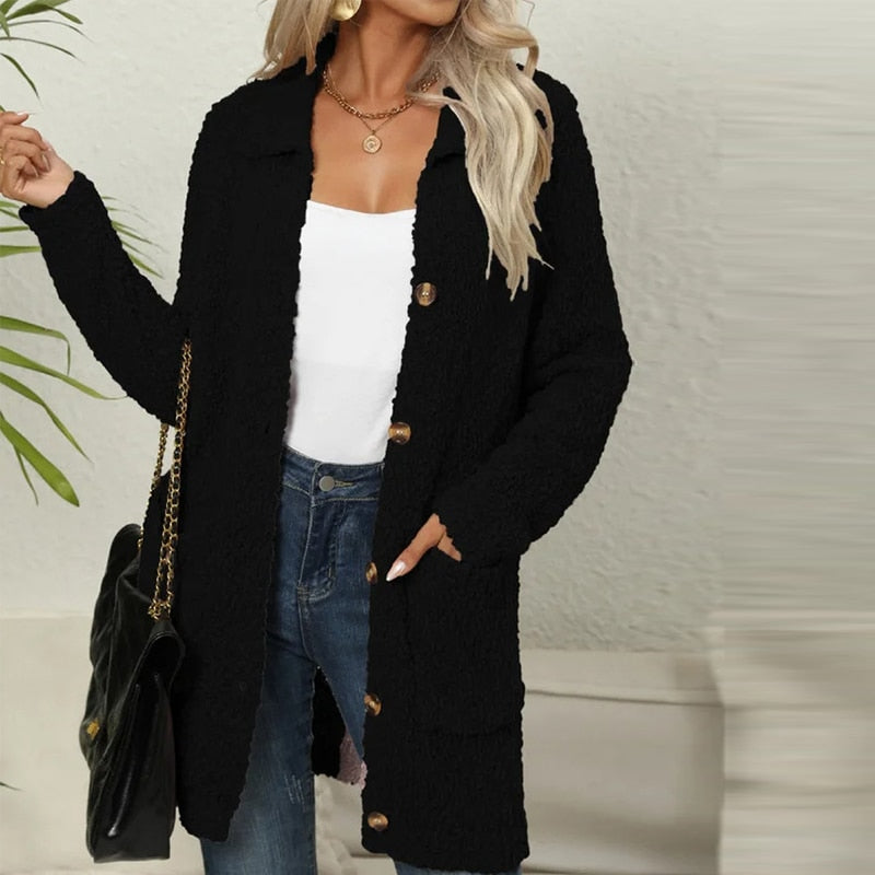 W&W Mode Strickjacke | Lange Strickjacke aus weichem Teddybär mit Taschen