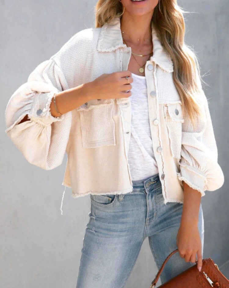 W&W Mode Jacke | Moderne Damenjacke mit Rippensamt in Pastellfarben