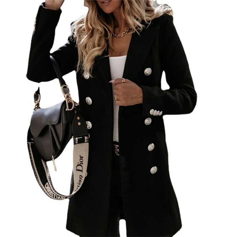 W&W Mode Wollmantel | Eleganter langer Trenchcoat in Wolloptik mit Knöpfen