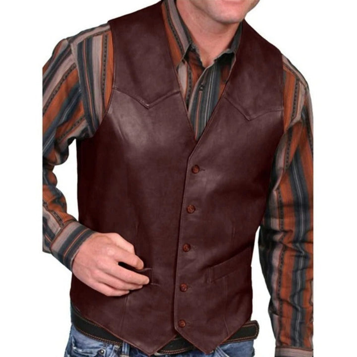 W&W Mode | Gilet Klassisch Western Leder Optik Weinlese Weste Für Männer
