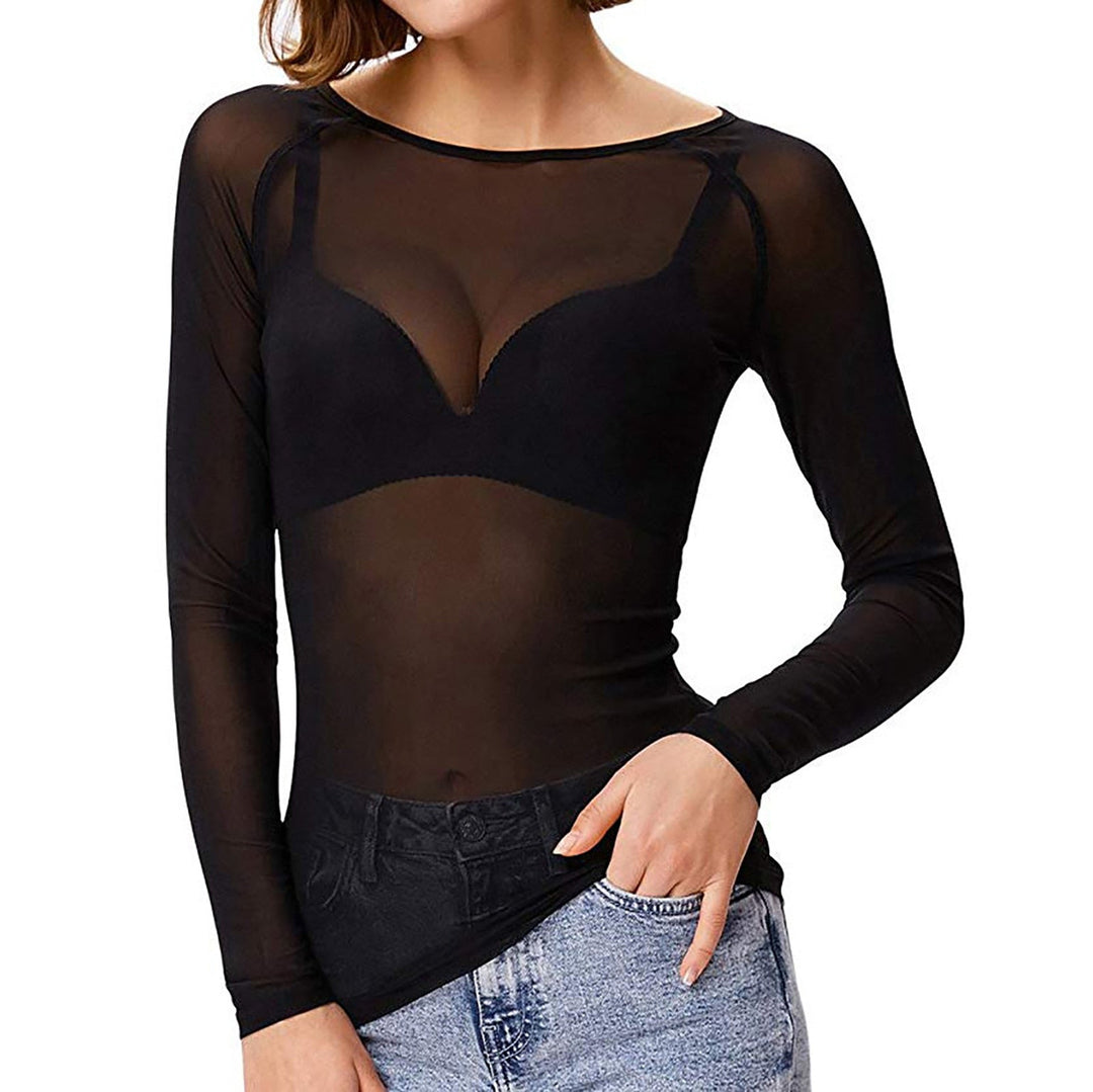 W&W Mode | Transparentes Mesh Top Mit Langen Ärmeln Für Damen
