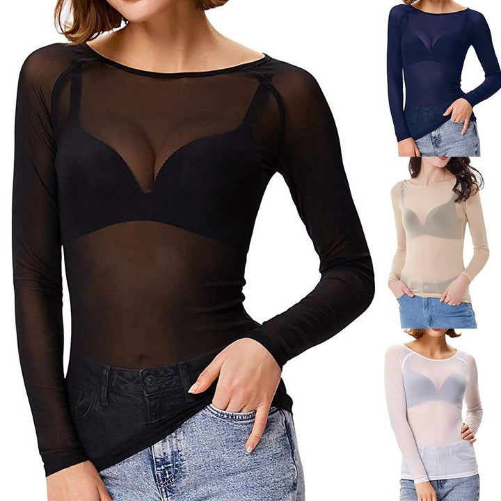 W&W Mode | Transparente Mesh Langarm Top Für Damen