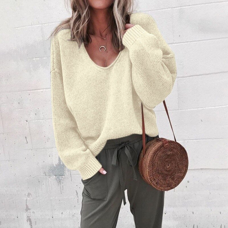 W&W Mode | Elegante Bequeme V-Ausschnitt Pullover Für Frauen